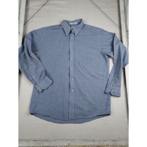 RBM Mens 16.5 34/35 Blue Check Oxford Dress Shirt Wrinkle Free Button DownClass